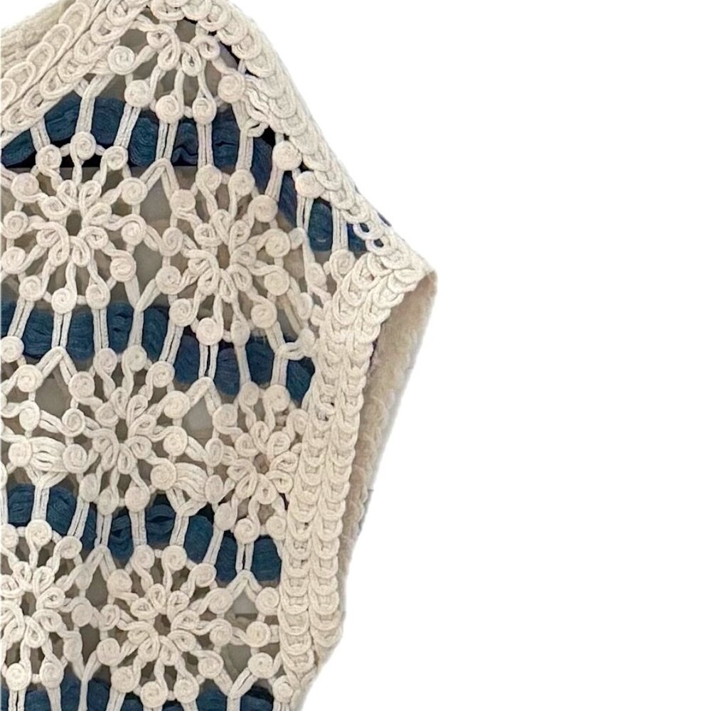 Solitaire Crochet Pullover Top Women's Sz M Round Neck Cap Sleeves Floral NWT - Picture 7 of 10